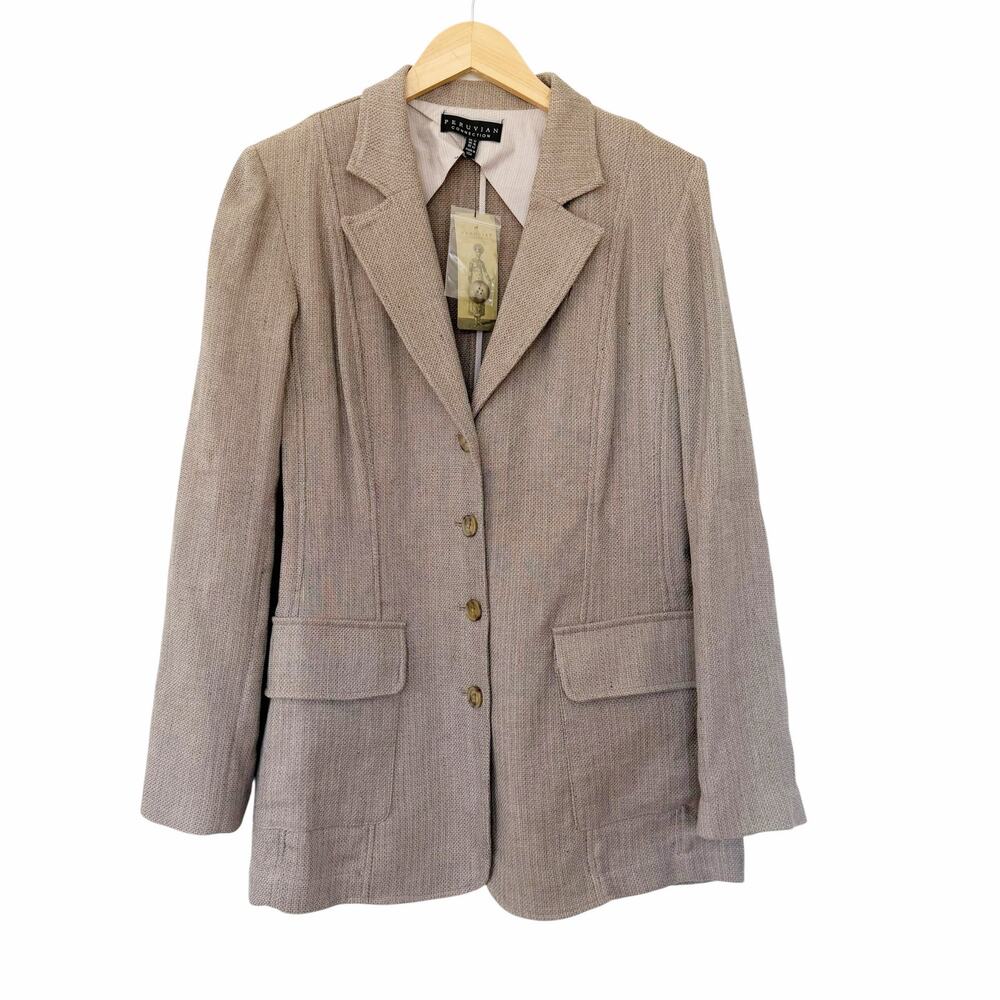 Peruvian Connection Linen Blend Sandstone Jacket Blazer Sz 12